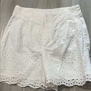 Elegant White Eyelet Women Shorts